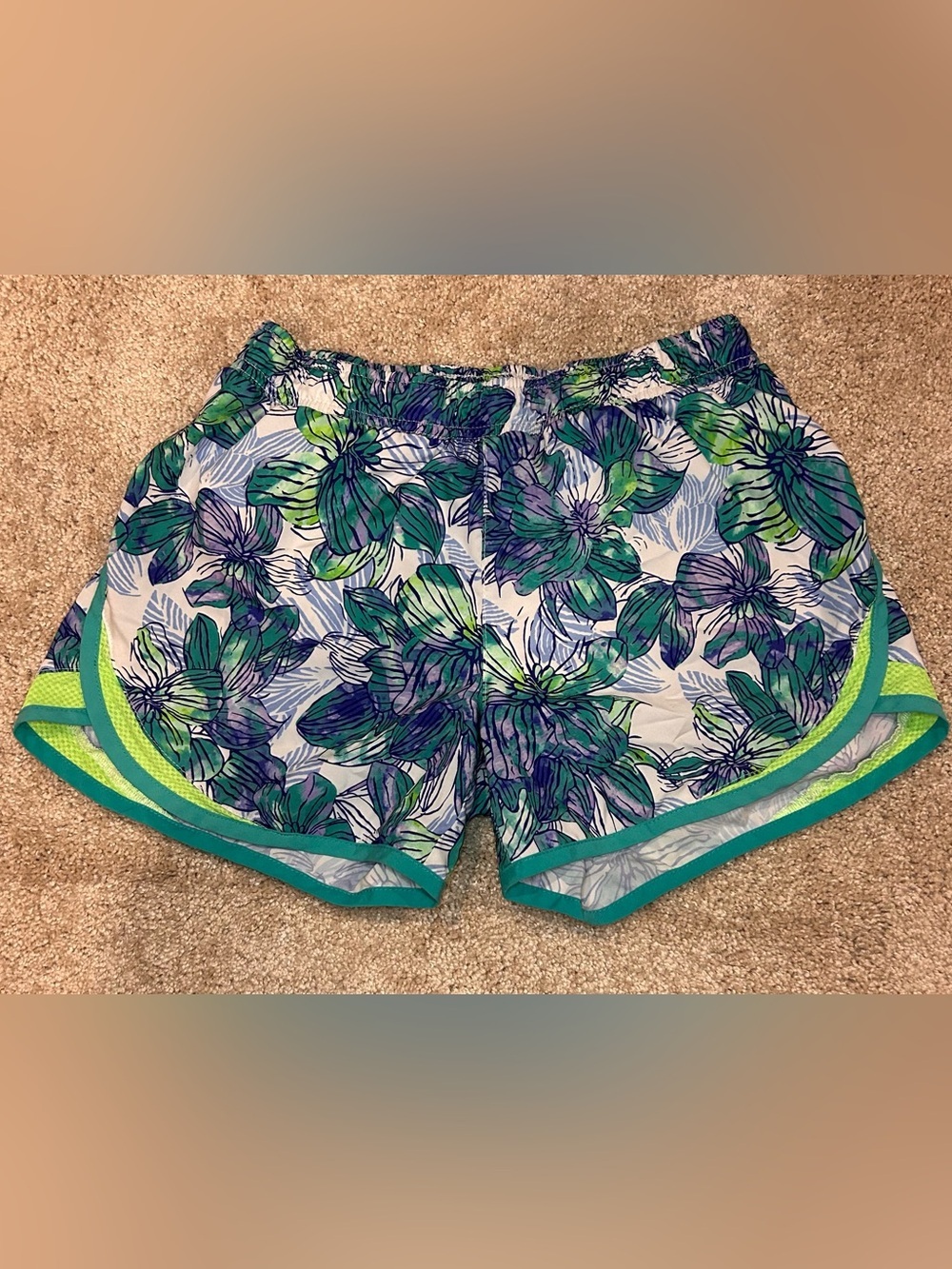 Old Navy Active Girls Floral Lined Athletic Shorts in Blue & Green Size XL-14